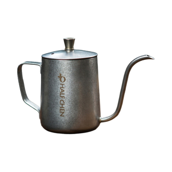 Vas pentru cafea pour-over din oțel inoxidabil argintiu, stil vintage, cu ieșire lungă și gură îngustă, cu capac