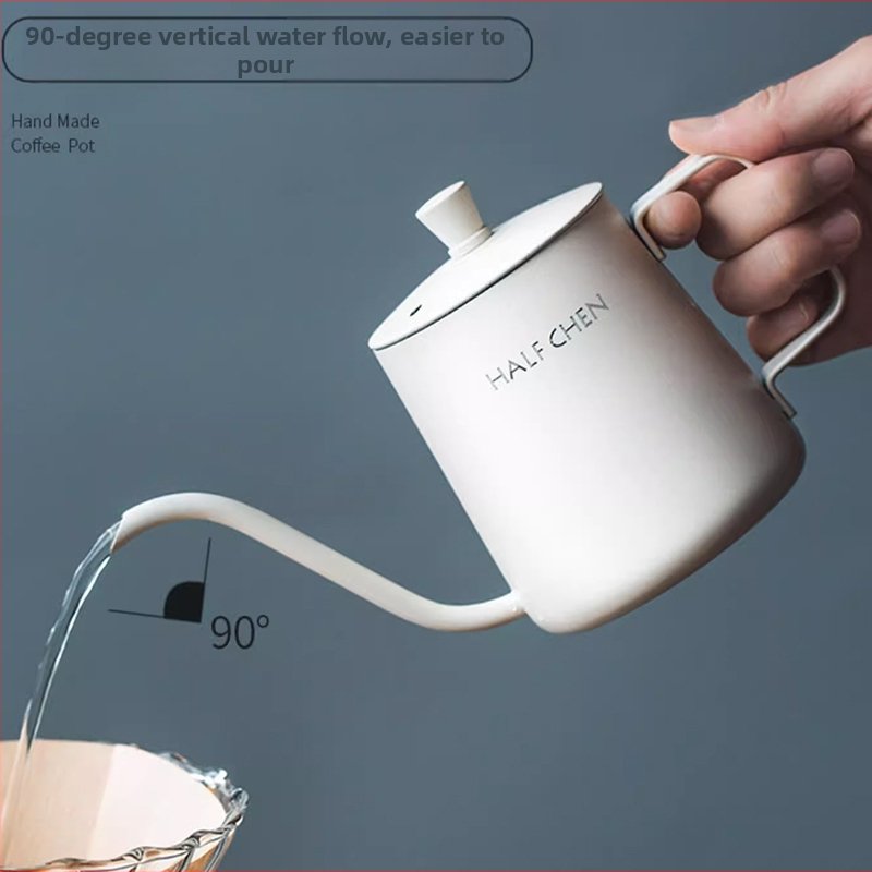 Vas pentru cafea pour-over din oțel inoxidabil argintiu, stil vintage, cu ieșire lungă și gură îngustă, cu capac