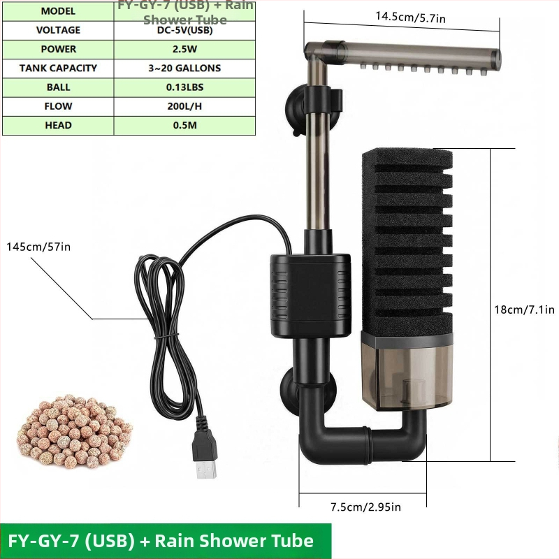 Filtr do akvárií s filtrovacou bavlnou, USB napájanie, tichý chod, pre sladkovodný tank, 5V