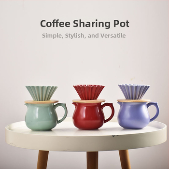 Set ceramic pour-over cafea pentru 1–2 porții, filtru conic origami și recipient comun cu capac