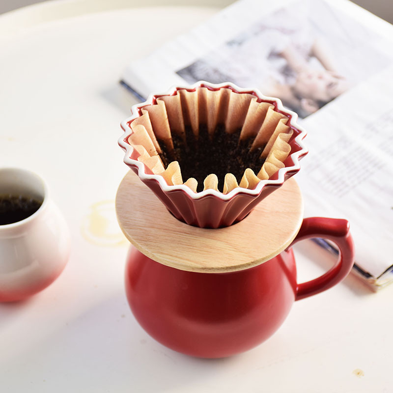 Set ceramic pour-over cafea pentru 1–2 porții, filtru conic origami și recipient comun cu capac