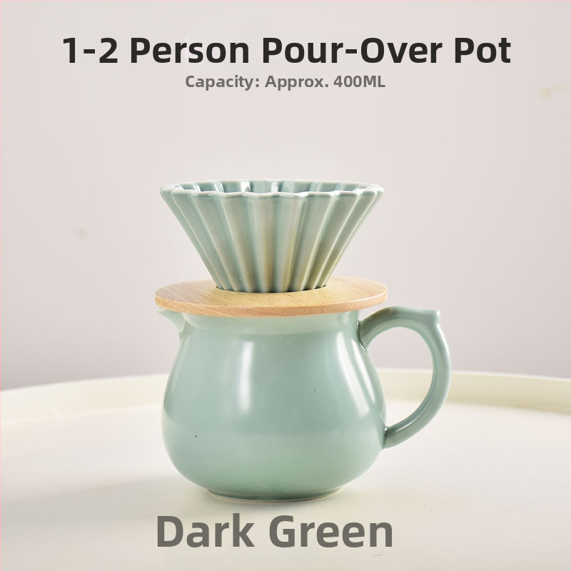 Set ceramic pour-over cafea pentru 1–2 porții, filtru conic origami și recipient comun cu capac