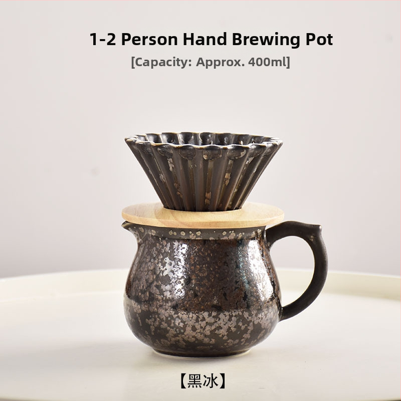 Set ceramic pour-over cafea pentru 1–2 porții, filtru conic origami și recipient comun cu capac