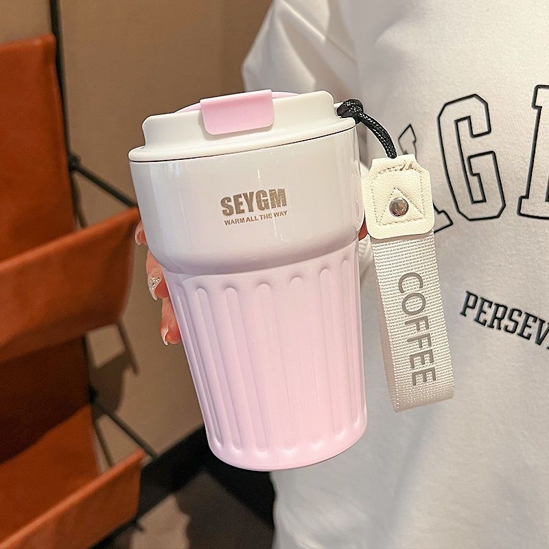 Termos cafea cu gradient de culoare, din oțel inoxidabil, izolat, portabil pentru femei și studente