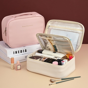 Geantă de make-up din PU, multifuncțională, cu capacitate mare, în formă cubică, pentru călătorii, design modern minimalist