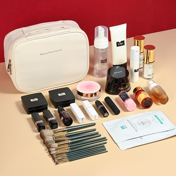 Geantă de make-up din PU, multifuncțională, cu capacitate mare, în formă cubică, pentru călătorii, design modern minimalist