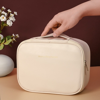 Geantă de make-up din PU, multifuncțională, cu capacitate mare, în formă cubică, pentru călătorii, design modern minimalist