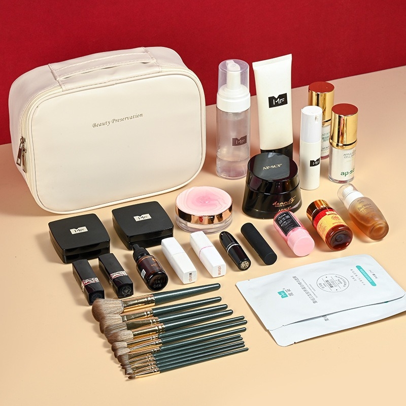 Geantă de make-up din PU, multifuncțională, cu capacitate mare, în formă cubică, pentru călătorii, design modern minimalist