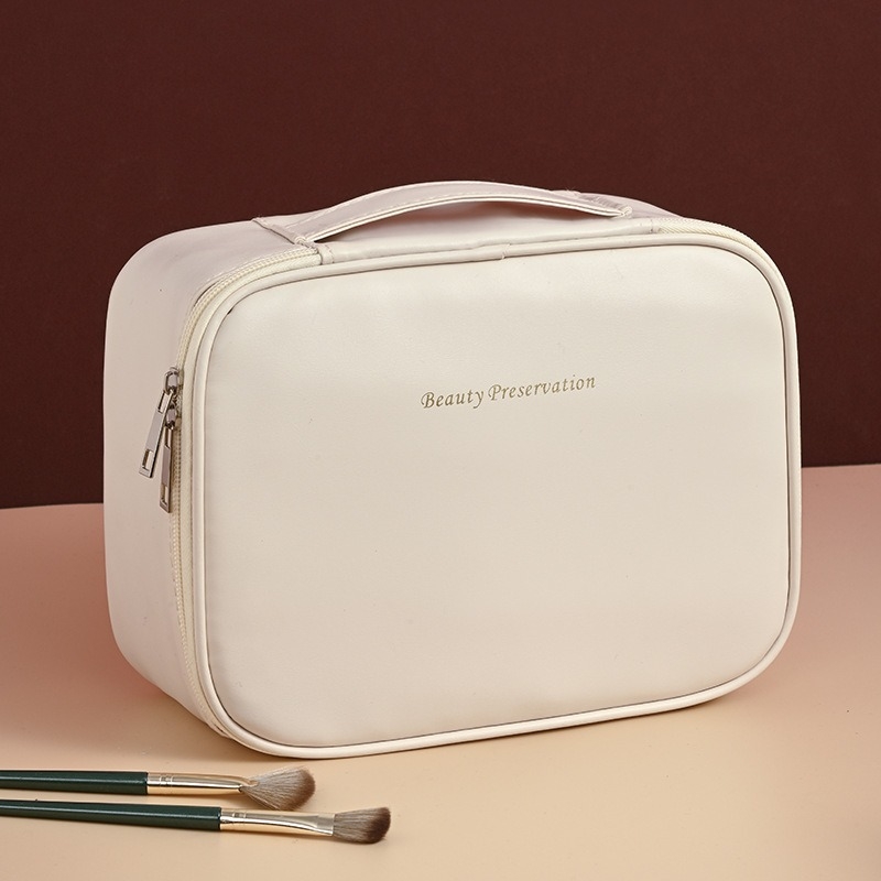 Geantă de make-up din PU, multifuncțională, cu capacitate mare, în formă cubică, pentru călătorii, design modern minimalist