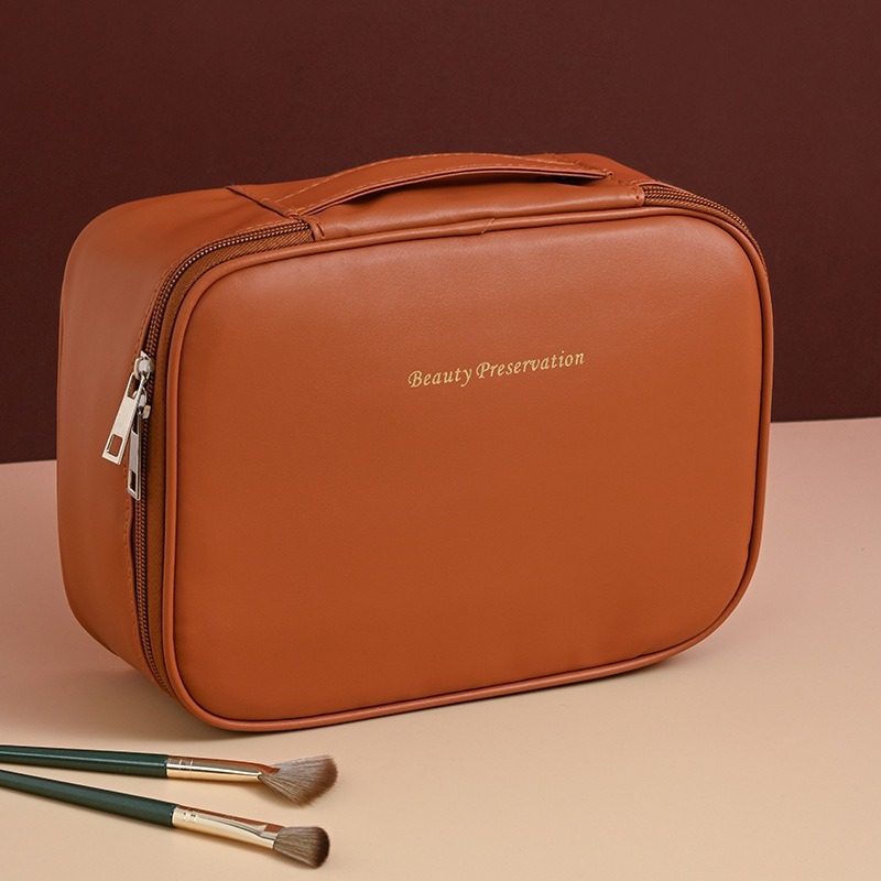 Geantă de make-up din PU, multifuncțională, cu capacitate mare, în formă cubică, pentru călătorii, design modern minimalist