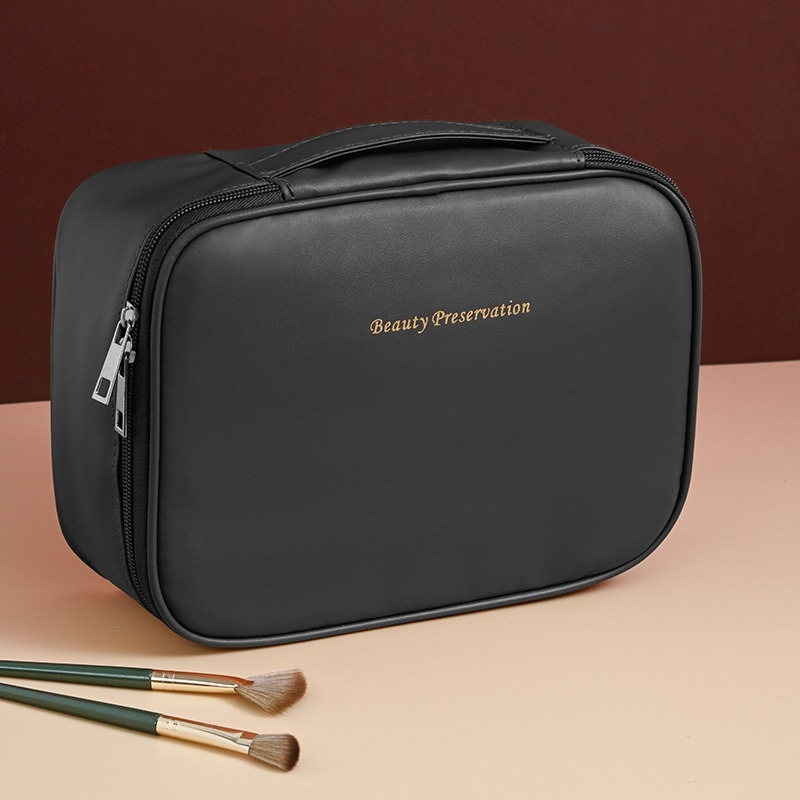 Geantă de make-up din PU, multifuncțională, cu capacitate mare, în formă cubică, pentru călătorii, design modern minimalist
