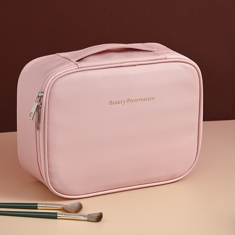 Geantă de make-up din PU, multifuncțională, cu capacitate mare, în formă cubică, pentru călătorii, design modern minimalist