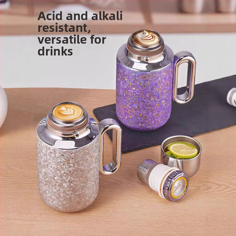 Ceainic izolant din titan pur cu infuzor, termos portabil pentru ceai și cafea – pentru casă, birou și călătorii
