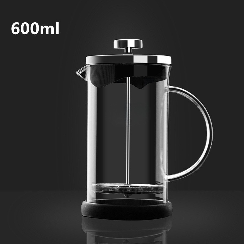 Presa franțuzească din sticlă, cu capac din lemn, sticlă borosiliatică rezistentă la temperaturi, pentru cafea și ceai verde