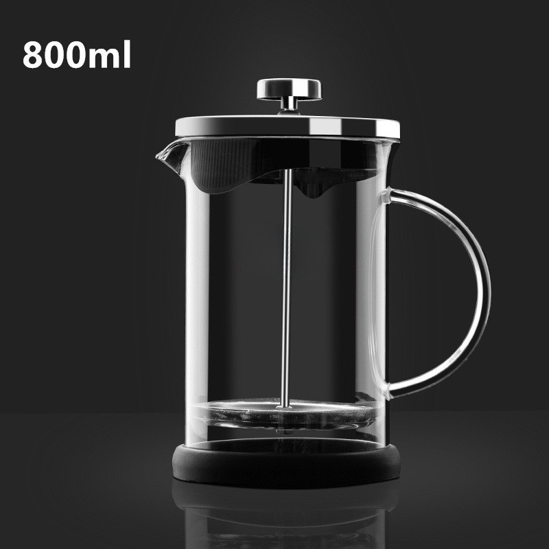 Presa franțuzească din sticlă, cu capac din lemn, sticlă borosiliatică rezistentă la temperaturi, pentru cafea și ceai verde