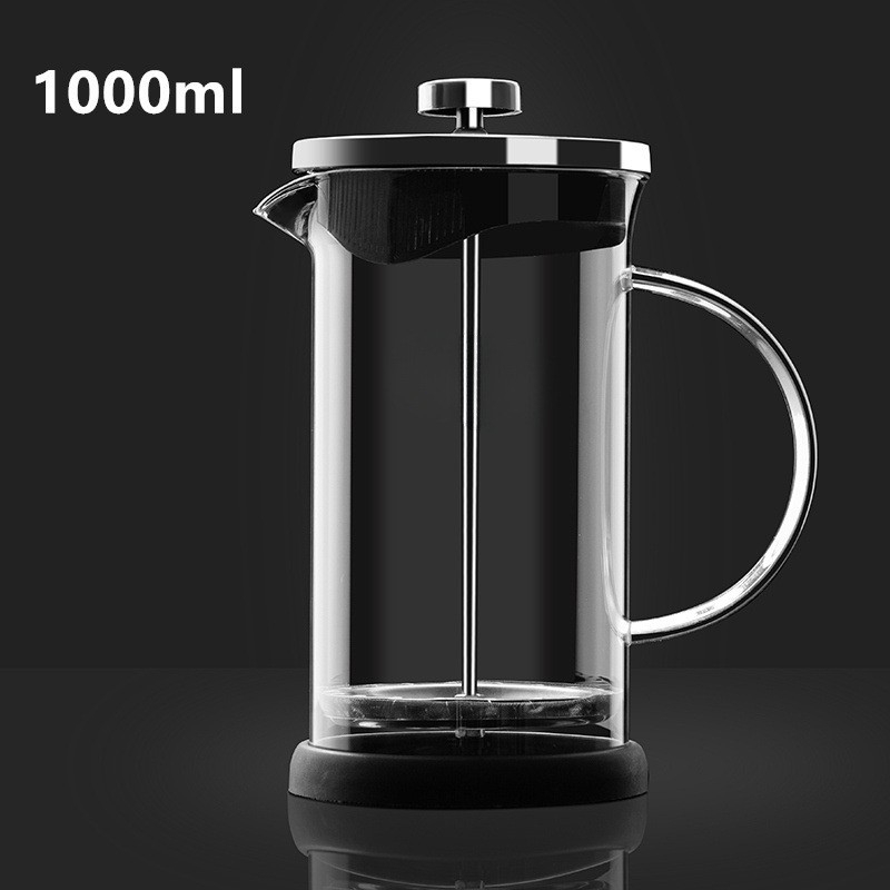 Presa franțuzească din sticlă, cu capac din lemn, sticlă borosiliatică rezistentă la temperaturi, pentru cafea și ceai verde