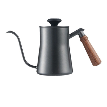 Ceainic pentru infuzare din oțel inoxidabil 304 cu mâner din lemn în formă de aripă de pui, termometru, gură lungă, talie subțire, 550 ml