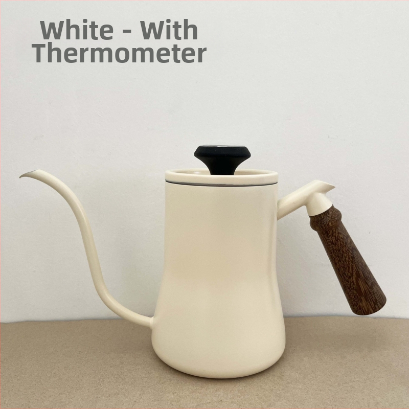 Ceainic pentru infuzare din oțel inoxidabil 304 cu mâner din lemn în formă de aripă de pui, termometru, gură lungă, talie subțire, 550 ml