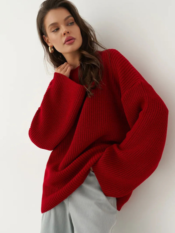 Női oversized kötött pulóver, plusz méret, hosszú ujjú