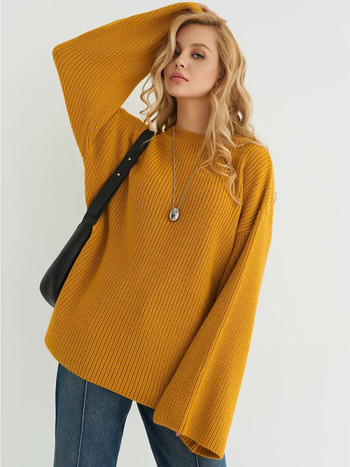Női oversized kötött pulóver, plusz méret, hosszú ujjú