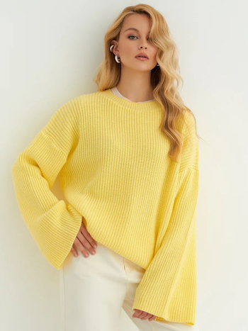 Női oversized kötött pulóver, plusz méret, hosszú ujjú
