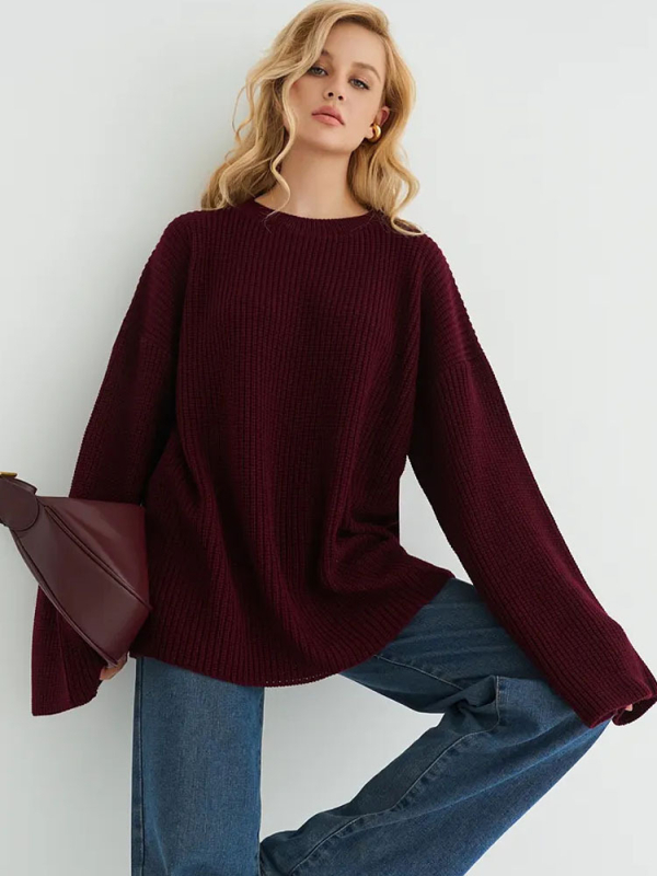 Női oversized kötött pulóver, plusz méret, hosszú ujjú