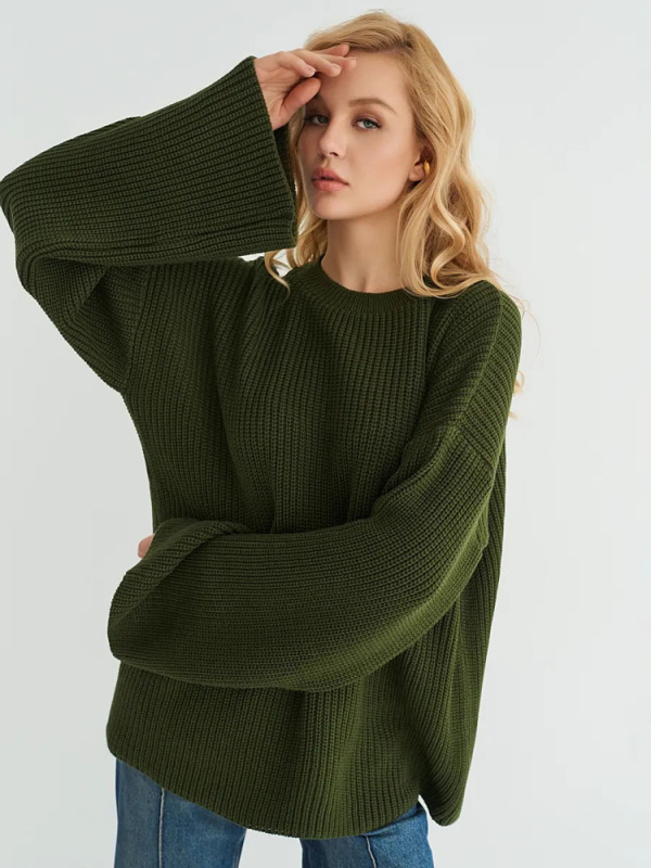 Női oversized kötött pulóver, plusz méret, hosszú ujjú