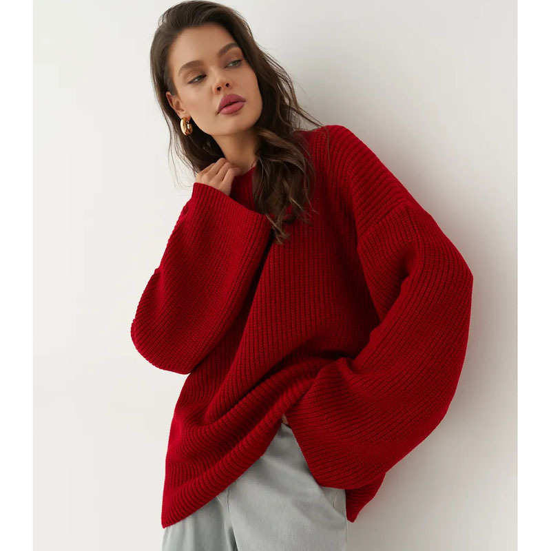 Női oversized kötött pulóver, plusz méret, hosszú ujjú