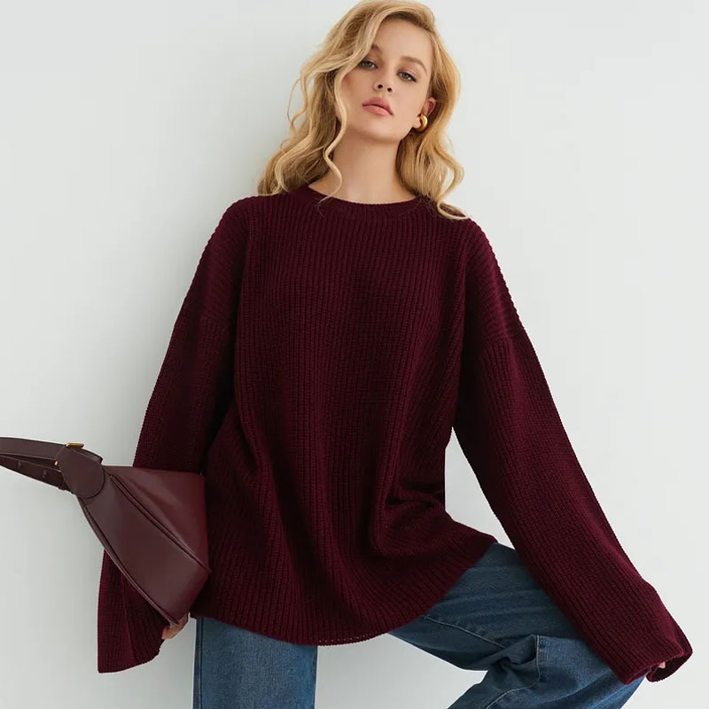 Női oversized kötött pulóver, plusz méret, hosszú ujjú