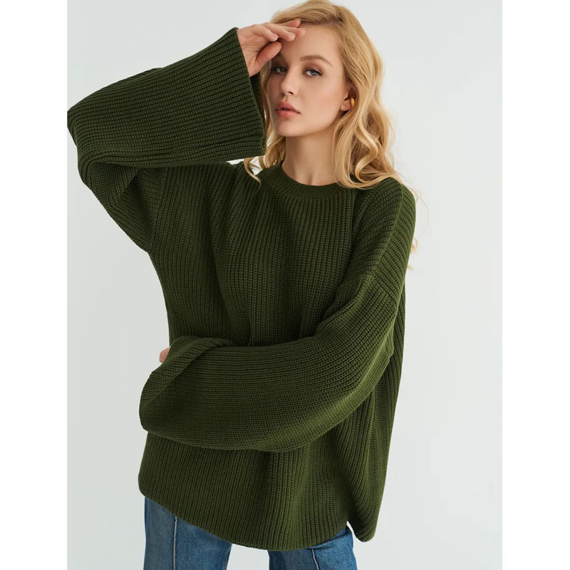 Női oversized kötött pulóver, plusz méret, hosszú ujjú