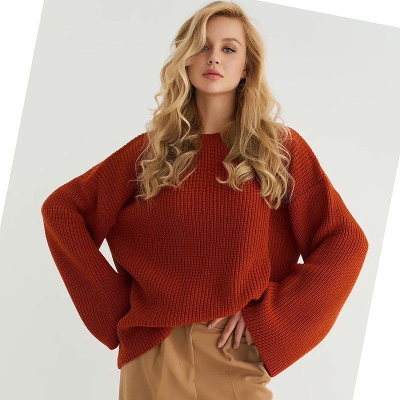 Női oversized kötött pulóver, plusz méret, hosszú ujjú