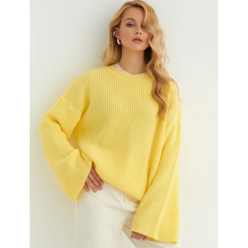 Női oversized kötött pulóver, plusz méret, hosszú ujjú