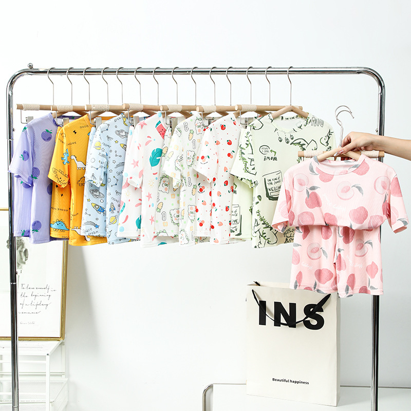 Nyári ice silk gyerek pizsama szett rövid ujjú felsővel és rövidnadrággal, uniszex, könnyű otthoni viselet