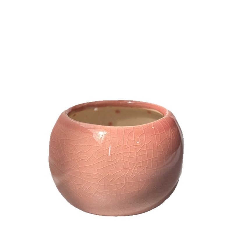 Ghiveci ceramic pentru suculente, glazură crackle în nuanțe macaron, decor de birou