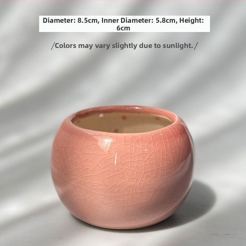 Ghiveci ceramic pentru suculente, glazură crackle în nuanțe macaron, decor de birou