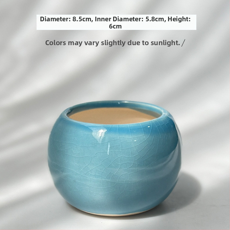 Ghiveci ceramic pentru suculente, glazură crackle în nuanțe macaron, decor de birou