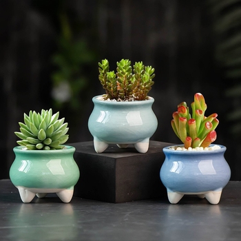 Ghiveci ceramic mic pentru suculente, cu picioare înalte, design simplu și creativ, decor pentru birou și balcon