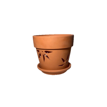 Ghiveci de flori din ceramică roșie cu găuri laterale, respirabil, cu capacitate de absorbție a apei; poate fi montat pe perete, pe birou sau pe podea