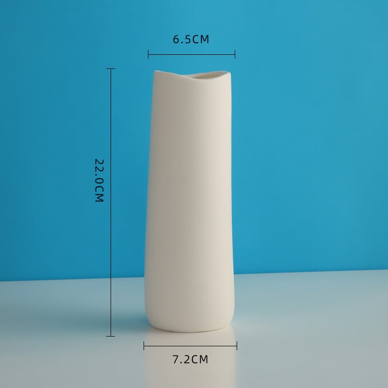 Vază albă din ceramică pentru flori uscate cu gypsophila, decor modern pentru sufragerie