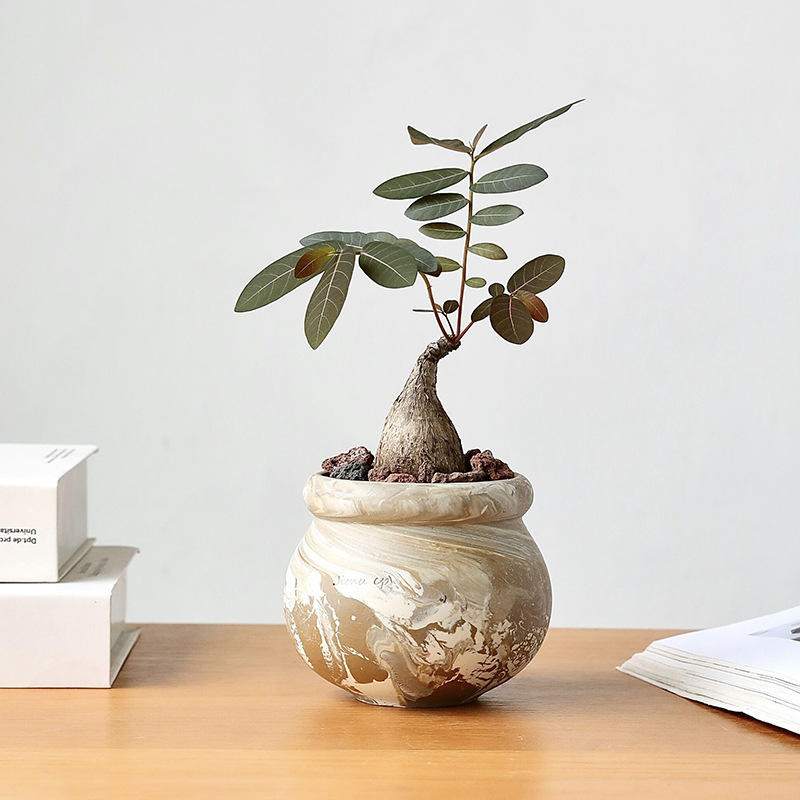 Ghiveci ceramic rotund, neglazurat, respirabil, lucrat manual