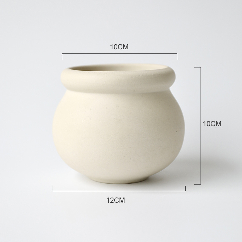 Ghiveci ceramic rotund, neglazurat, respirabil, lucrat manual