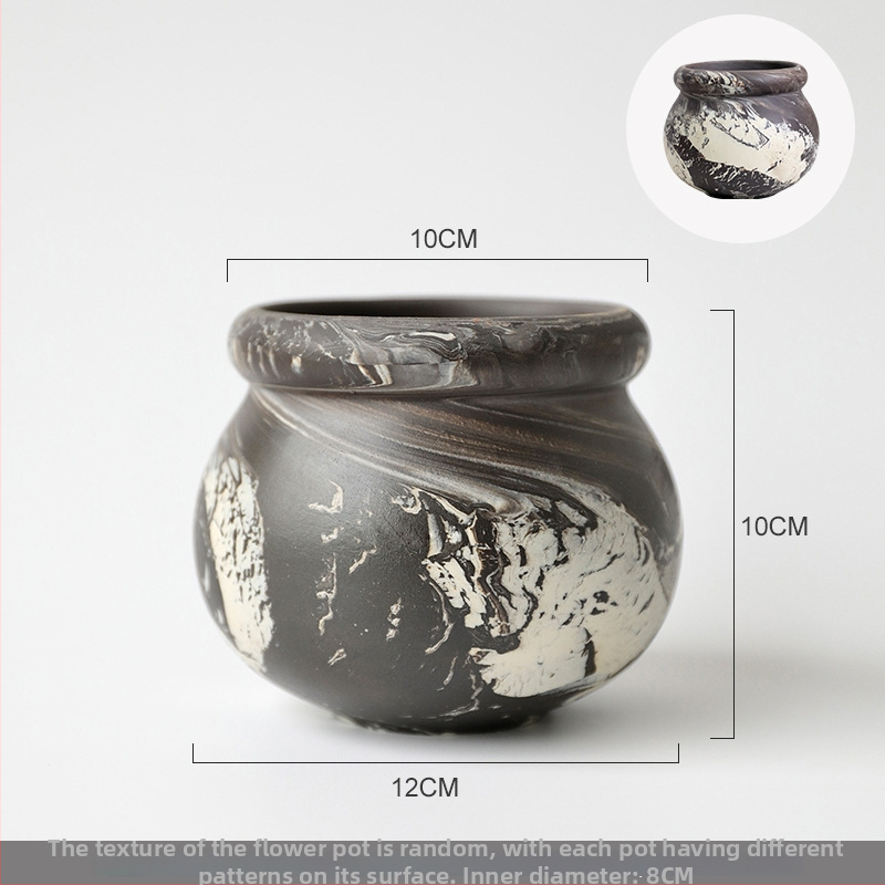 Ghiveci ceramic rotund, neglazurat, respirabil, lucrat manual