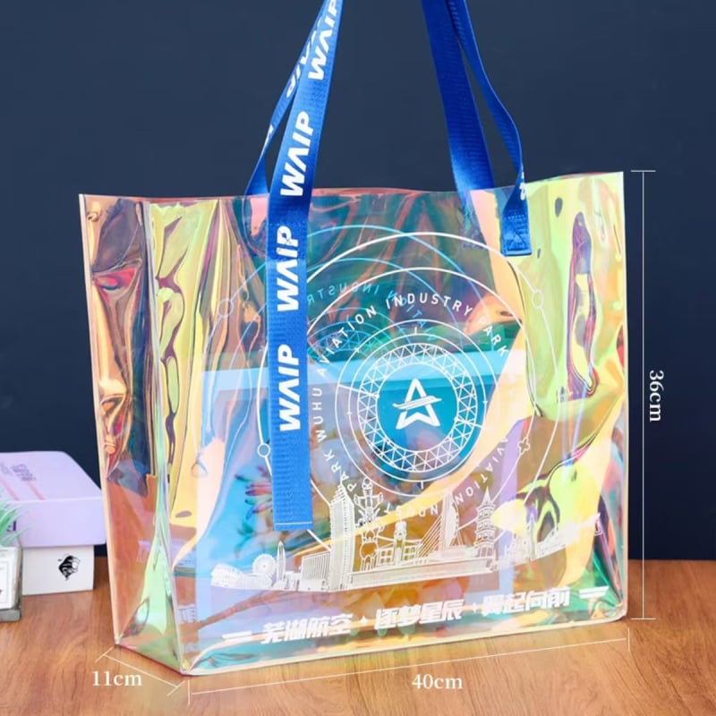 PVC laser tote τσάντα, προσαρμοσμένη πλαστική δώρου για διαφήμιση, τσάντα με έναν ώμο σε στυλ jelly για ρούχα και αγορές