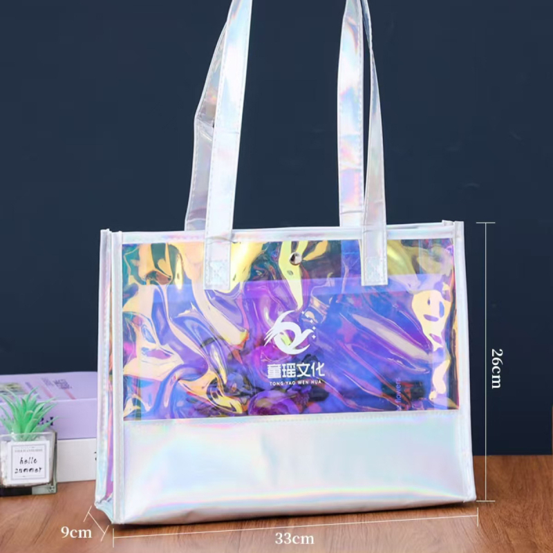 PVC laser tote τσάντα, προσαρμοσμένη πλαστική δώρου για διαφήμιση, τσάντα με έναν ώμο σε στυλ jelly για ρούχα και αγορές