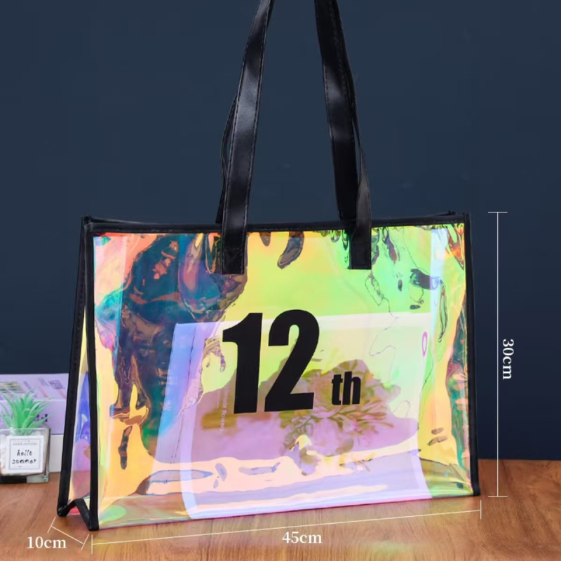 PVC laser tote τσάντα, προσαρμοσμένη πλαστική δώρου για διαφήμιση, τσάντα με έναν ώμο σε στυλ jelly για ρούχα και αγορές