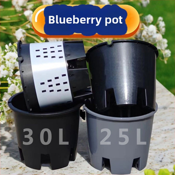 Ghiveci plastic pentru plante Blueberry, mare, rotund, aerisit, cu orificii laterale de drenaj și control al rădăcinilor, 30L/25L