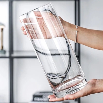 Vas din acril transparent pentru hidroponie, cu tub drept, decor cu flori și bambus norocos (mari și mici)
