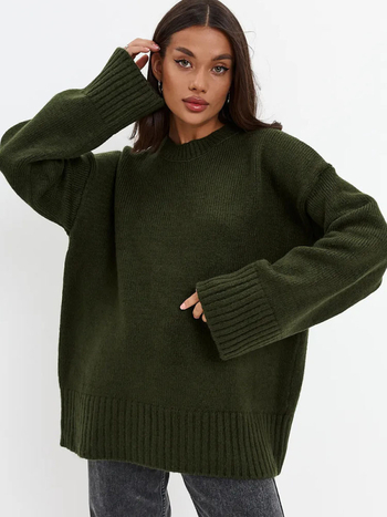 Női kapucnis oversized pulóver, kötött, laza szabás