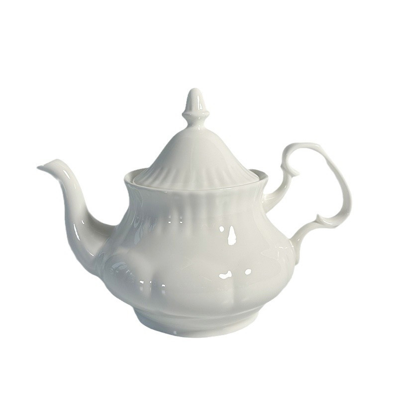 Set elegant vintage din ceramic pentru cafea: cafetieră ceramică, borcănel de zahăr, recipient pentru lapte, vas în formă de dovleac, ceainic alb cu relief, sticlă de apă cu capacitate mare