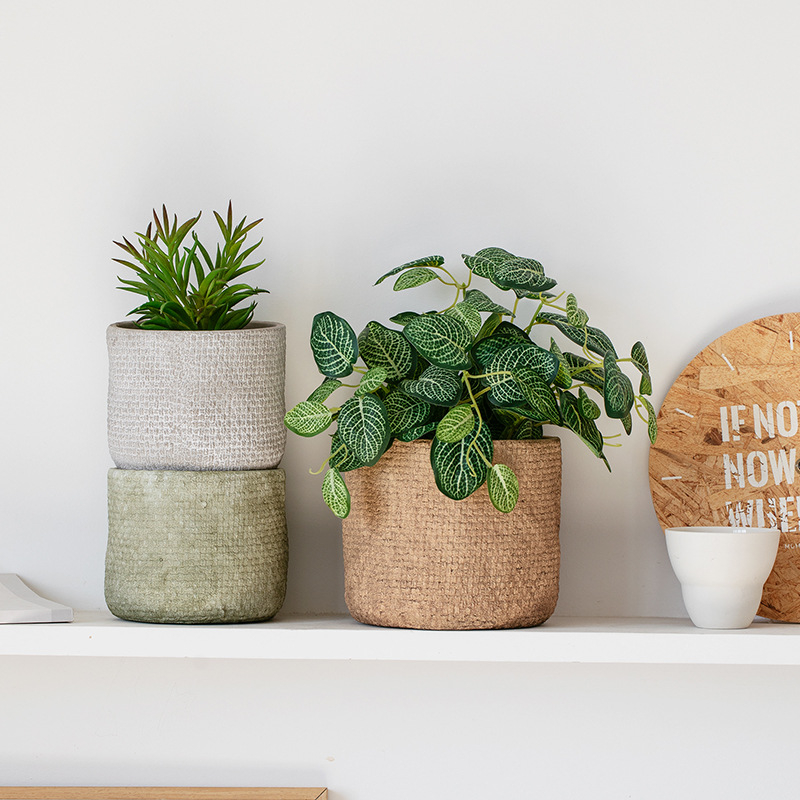 Ghiveci de ciment în stil nordic, minimalist și creativ, diametru mare, textură de in, pentru plante verzi, pothos și suculente